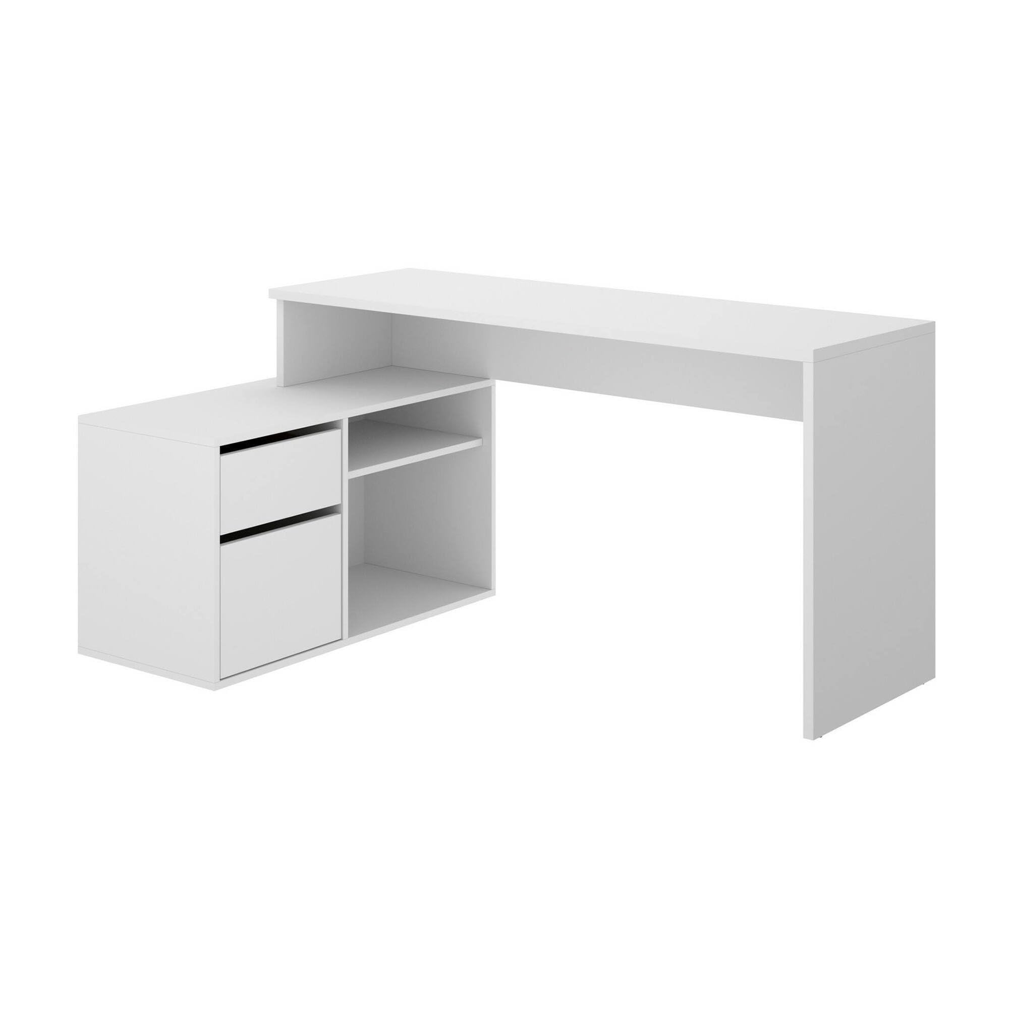Dmora - Scrivania Gardena, Scrittoio multiposizione da ufficio o cameretta, Tavolo da studio angolare multiuso, 139x92h75 cm, Bianco