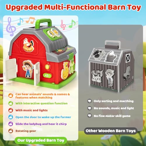 Image of Toddler Toys for 1 2 3 Year Old Boys Girls, Upgraded Musical Farm Animal Barn Toy Gifts, Montessori Fine Motor Skill Learning & Educational Toys, Christmas Birthday Gift for Baby 12-18 Months+