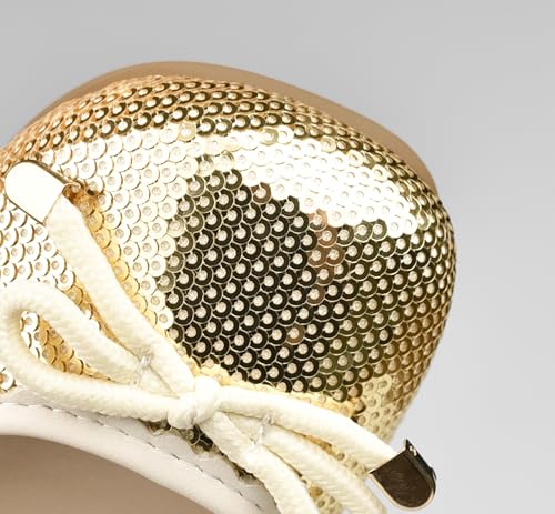 QUNUNOIRE - Glitzernde Prinzessinnenschuhe für Mädchen, Mädchen, Cosplay-Schuhe mit Pailletten, elegant, für Partys und Zeremonien, gold, 26 EU