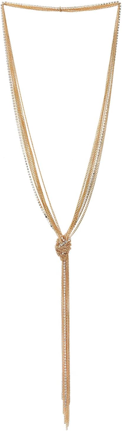 COOLSTEELANDBEYOND Chic Lariat Necklace Tassel Pendant with Rhinestones, Multi-strand Long Chains Y-Shape