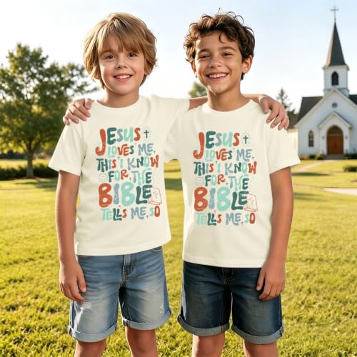 Image of Christian Shirts for Boys Kids Jesus Loves You Bible Verse God T Shirts Religious Faith Cute Graphic Tees Casual Tops