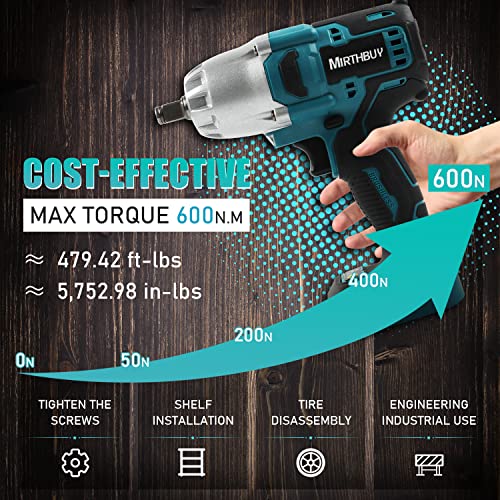 MIRTHBUY 600N.M 1/2 inch Cordless Impact Wrench, Electric Impact Wrench, 18V Brushless Impact Wrench Wrench for Makita BL1830 - Image 3