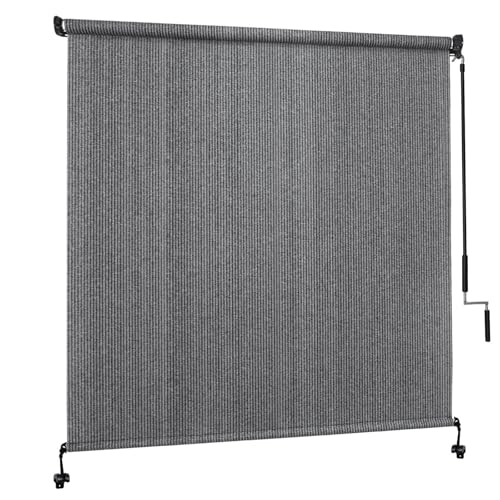 Image of Outdoor Roller Shades with 90% UV Protection, Exterior Cordless Splicing Sunshade 2 Poles & 1 Fabric, 5' W x 8' H Patio Roll Up Outdoor Blinds for Porch, Gazebo, Balcony, Pergola, Grey