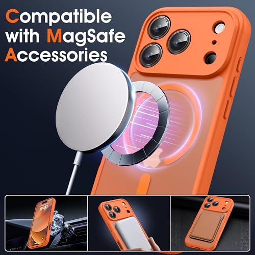 Image of Oterkin Magnetic Case for iPhone 17 Pro Max, Orange | Matte Frosted Translucent, Full Camera Protection, Compatible with MagSafe, Military Grade Shockproof, Slim Fit