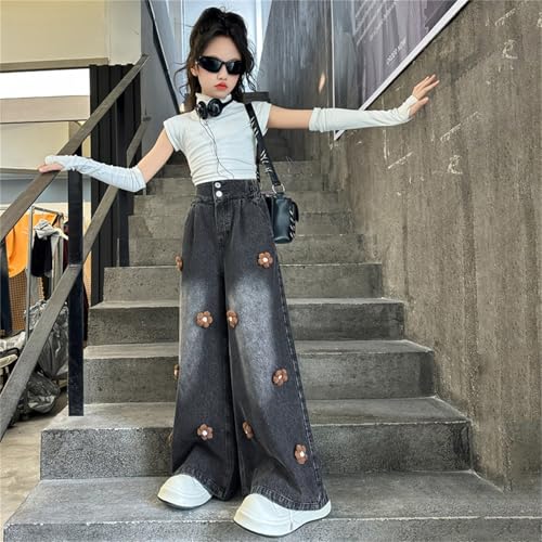 Baggy Jeans for Teen Girls Wide Leg Bell Bottom Jeans Kids Casual Retro Embroidered Trendy Y2K Flare Trousers2