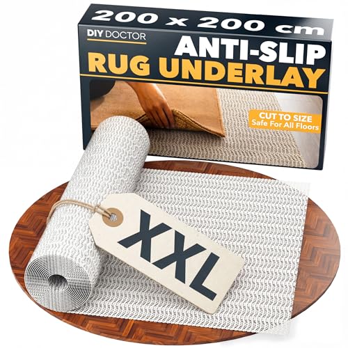 DIY Doctor XXL Rug Gripper (1 Pack) 200x200cm Non-Slip Matting Roll Anti Slip Rug Underlay for Hardwood Tile & Laminate Rug Grip Stopper & Non-Slip Mat for Floors