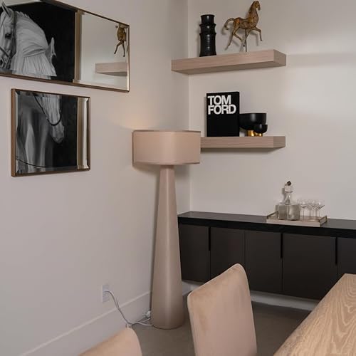 Miniatura 7 de Lámpara de pie – Rama y mecha – Lámpara de lino de pie de 59 pulgadas de alto con pantalla de tela, bombilla LED incluida – Elegante lámpara de gris