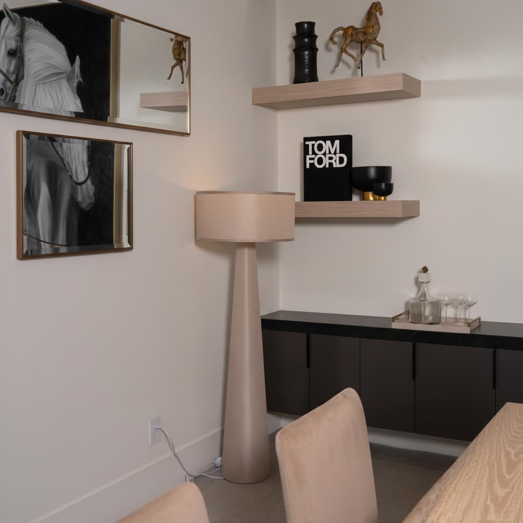 Lampa podłogowa, gałąź i knot, wysoka stojąca lampa lniana z kloszem z tkaniny, żarówka LED w zestawie - elegancka lampa narożna do salonu, sypialni, biura - taupe