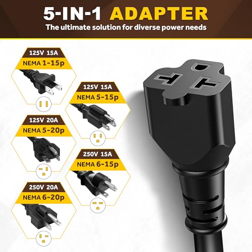 Bumbee 20A 125V Shore Power Inlet Socket, 5-in-1 NEMA T-Blade Receptacle, 12AWG 18\" Cord, Waterproof RV AC Port for Boat Trailer Engine Block Heater