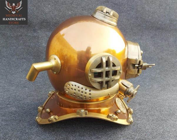 Medieval HANDICRAFTS Store Vintage 18'' Copper Diving Helmet – Nautical Décor and Collectible Gift for Maritime Enthusiasts Divers Helmet