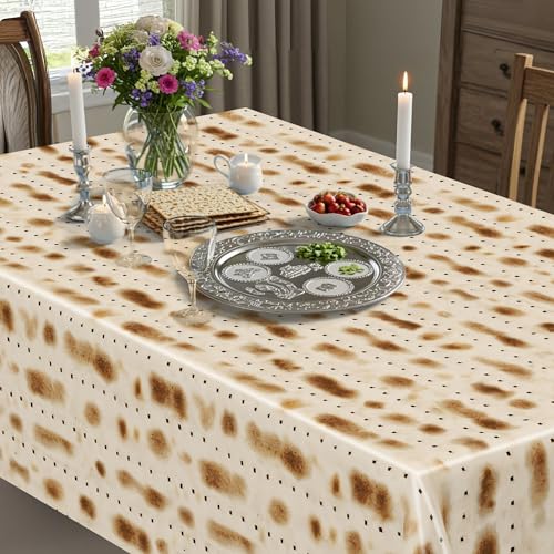 Image of 3 Pack Passover Decorations, 108 inch X 54 inch Passover Matzah Tablecloth, Disposable Plastic Seder Party Supplies, Rectangle Pesach Matzo Table Covers for Festival Holiday Party Home Dining Table Decor