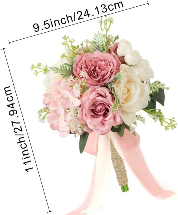 Set of 6 Wedding Bridesmaid Bouquets - 7 Inch Artificial Flowers Bouquets for Ceremony Anniversary Centerpieces Decorations - Pink & White - Image 2
