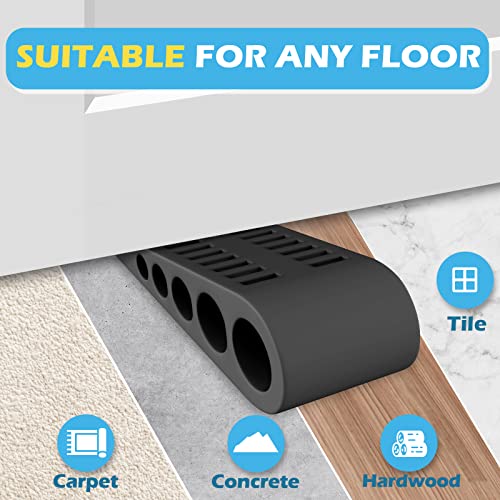 Rubber Door Stoppers For Bottom Of Door - 4 Pack Door Stop Wedge With Holder Heavy Duty Doorstop For Home Office Dorm Classroom Garage Stackable On Multi Floor Carpet Concrete Tile Linoleum & Wood #TOP2