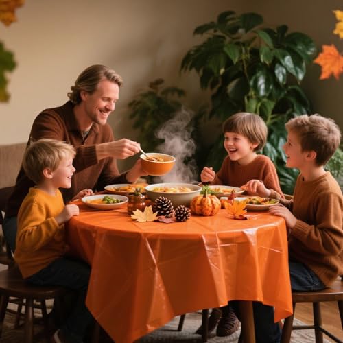 Image of 12 Pcs Fall Plastic Tablecloths Disposable Round Autumn Table Cover 84 Inch Waterproof Table Covers for Fall Harvest Thanksgiving Day Family Birthday Baby Shower Party Decorations
