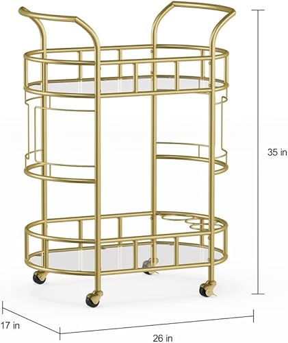 Miniatura 4 de SLNFXC - Carrito de bar, metal dorado y cristal, con ruedas y asa, para cocina, club, sala de estar, bar