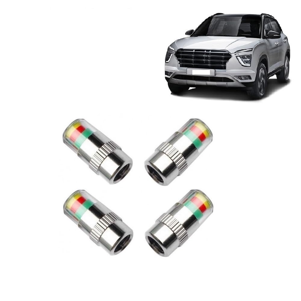 Car Tyre Air Pressure Monitor| Indicator| Sensor Alert Metal Valve Replacement Caps Suitable for Creta T2