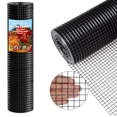 Thinkahead Black Hardware Cloth 1/2 inch 24 X 100 ft 19 Gauge Vinyl PVC Coated Wire Mesh Roll Galvanized Welding Chicken Wire Fencing, Garden Fence, Rabbit Wire, Home Improvement Project.
