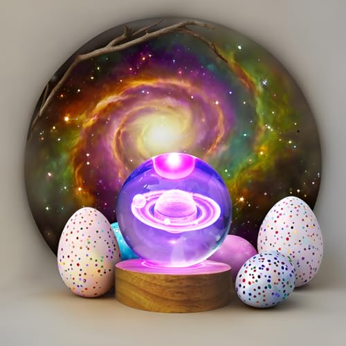 Image of 3D Saturn Crystal Ball 3.15 inch / Wooden USB Switch Base with LED Gradient Lighting /Saturn Ring Model Decor /Birthday, Christmas, Valentine's Day, Christmas Gifts