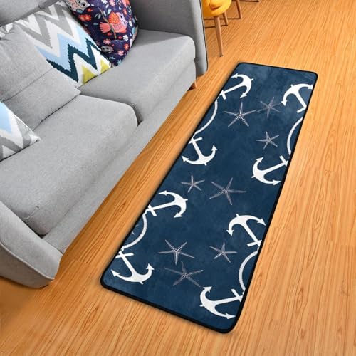Tapete retro náutico azul 72" x 24" para cocina miniatura 2
