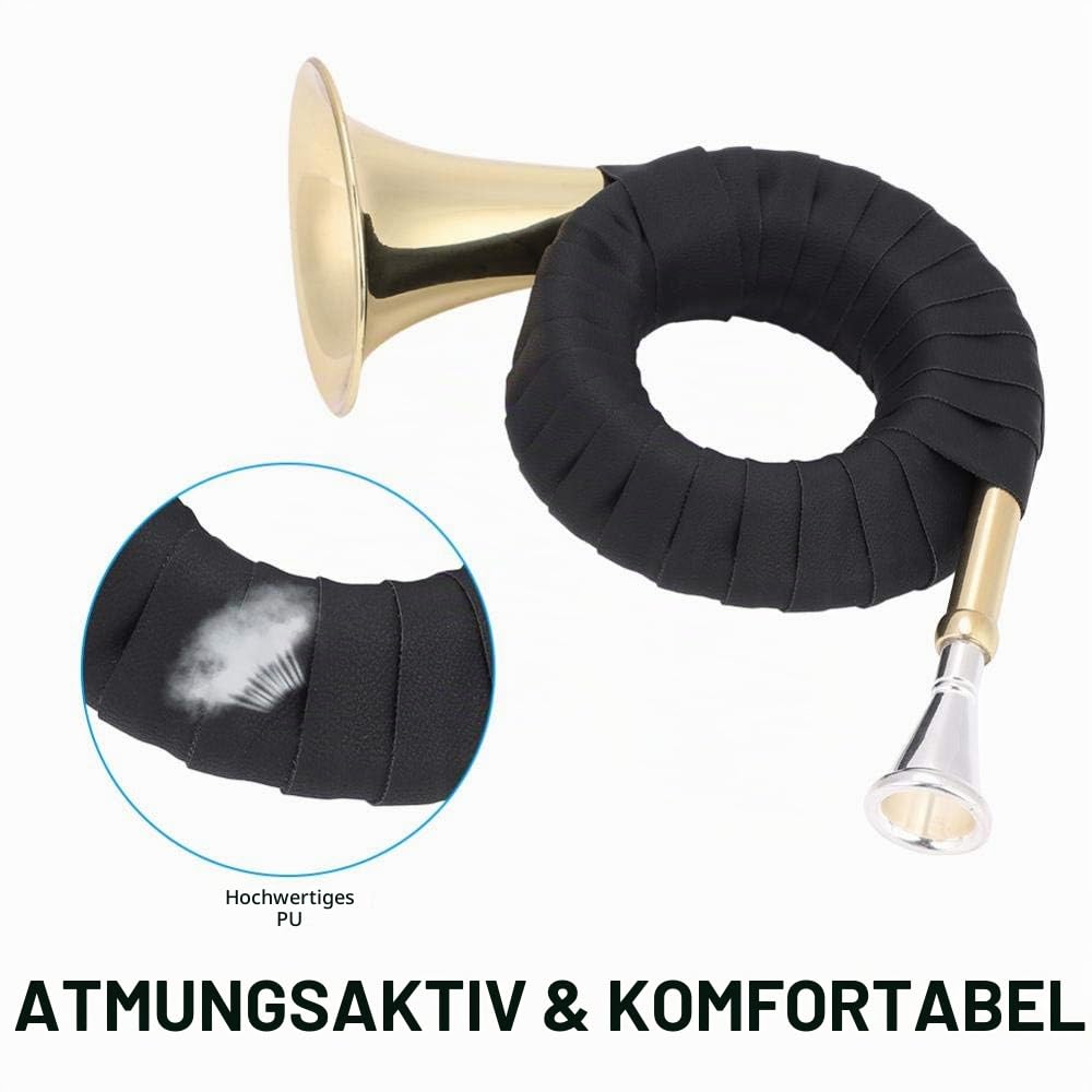 Bb Jagdhorn, Messing Jagdhorn Mini leichte tragbare Horn Messing Instrument Set mit Aufbewahrungstasche sauberes Tuch und Halterung