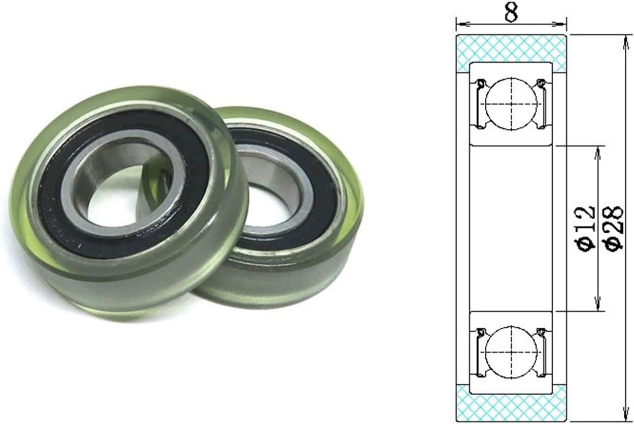10pcs PU690128-8 12x28x8mm PU coated roller with 6901RS bearing outer diameter 28mm polyurethane covered door and window plastic bearings