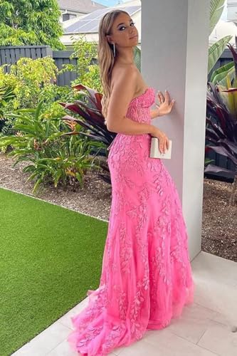 Tulle Lace Appliques Prom Dress 2025 Long Mermaid Strapless Ball Gown Evening Dresses for Women3