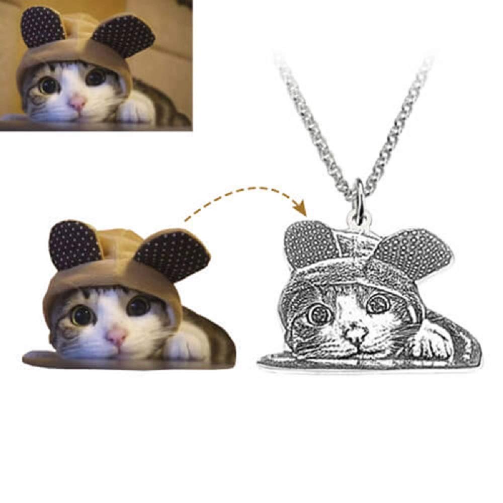 Collana con ciondolo personalizzabile con foto del nome di animali domestici, gatto, cane, collana in argento per donne, ragazze, ragazzi, amici, uomini