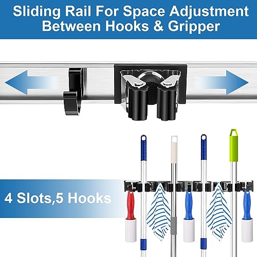 Piyl JA005-4-B-2 Mop And Broom Holder Wall Mount Metal Heavy Duty Utility Hooks Broom Organizer Garage Storage Systems Tool Racks thumb #2