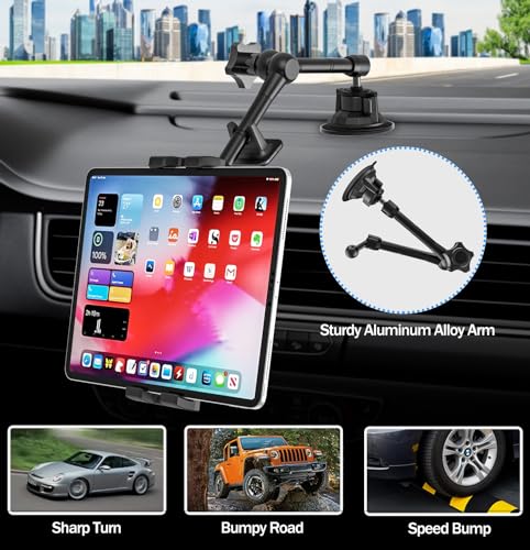 woleyi Car/Truck Tablet Holder for Dashboard Windshield Vehicle Heavy Duty Suction Tablet Mount with Metal Arm for 4-12.9" Tablet & Phones - Image 3