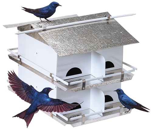 Birds Choice Premium Aluminum Purple Martin House – 8 Room, 2 Floor Birdhouse with Starling Resistant Entrance Holes, Ventilated Roof & Easy Cleaning, Unassembled– USA Made
