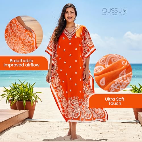 Image of Oussum Plus Size Kaftan Dresses for Women, Polyester Summer Caftan Cover Up Maxi Beach Dress, 1X-3X