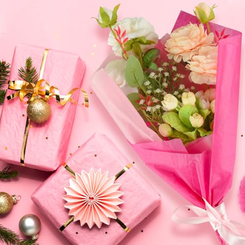 Image of NEBURORA Assorted Pink Tissue Paper Set 60 Sheets Gift Wrapping Paper Paper Bulk 3 Colors for DIY Birthday Wedding Baby Shower Easter Gift Wrapping Decoration