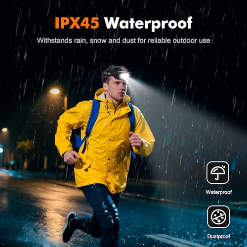 Grifema Rechargeable Led Head Torch, 8 Light Modes With Motion Sensor, IPX45 Waterproof, 1200Mah Battery, Adjustable Angle, Lightweight Headlamp For Running, Hiking, Camping, Fishing Etc. - 4