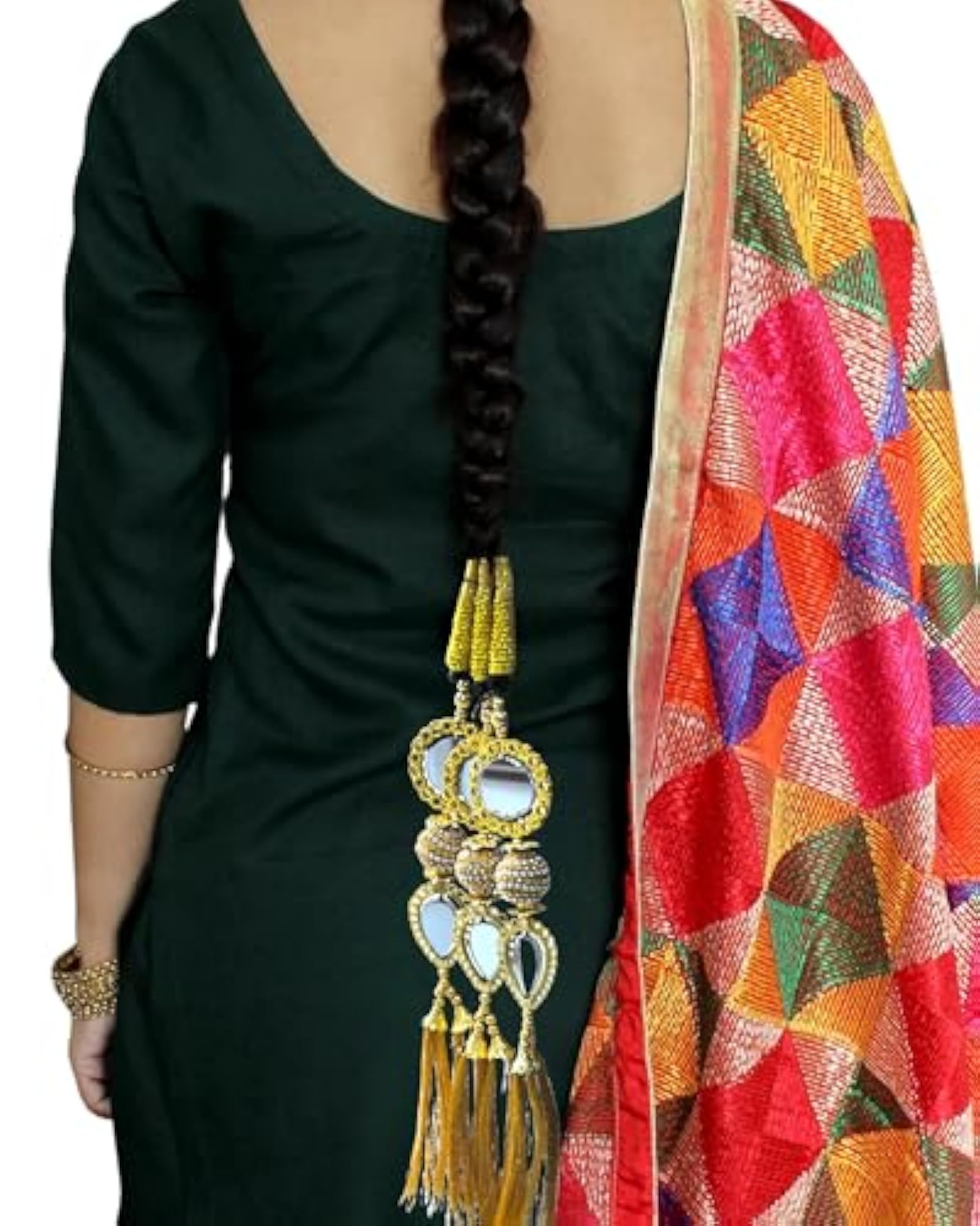 Traditional Hair Paranda with Decorative Gold-Toned Mirror Work