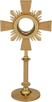Church Supply Polished Brass Monstrance, 15.25 Tall, Cross Rays