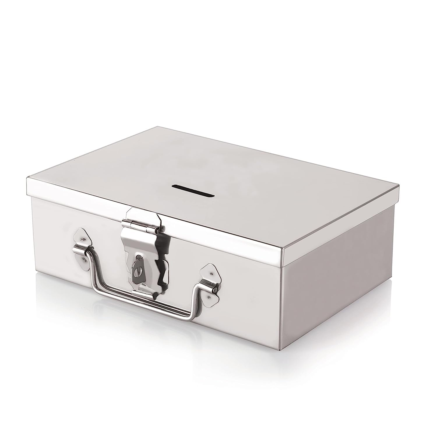 GinoSet® Stainless Steel Storage Boxes, Safe Locker Box, Cash Box for Shop Counter Drawer and Multi purpose use With 1 Removable Tray (Steel Box With 4 compartment) (B0D5CS2RMC) Amazon Price History, Amazon Price Tracker