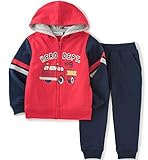 Kids Headquarters Little Boys' Toddler 2 Pieces Hooded Fleece Pants Set-Red, Red, 3T