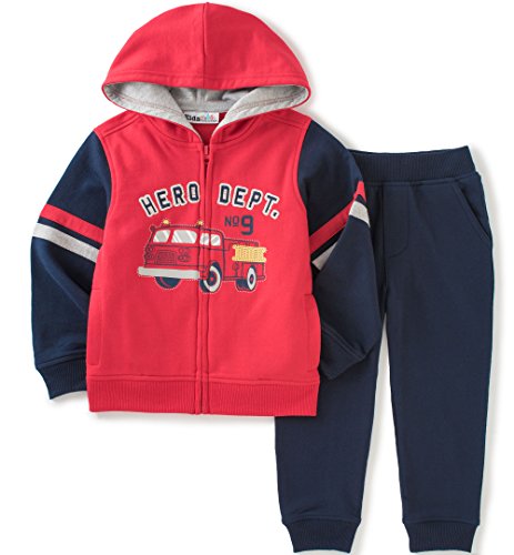 Kids Headquarters Little Boys' Toddler 2 Pieces Hooded Fleece Pants Set-Red, Red, 3T