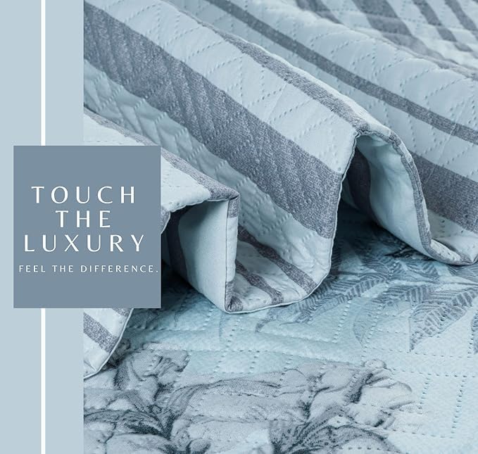 Image of BSB HOME Solid 100% Cotton King Size Bedspread Set (90x100 Inches / 228x254 cm) | 280 TC Ultrasonic Quilted Coverlet | Soft, Lightweight, Stitch-Free Design | Includes 2 Pillow Covers (Steel Blue)