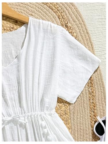 SOLY HUX Girl's Short Sleeve Swimsuit Coverups Fringe Trim Swim Cover Up Beach Dress Beachwear4