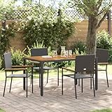 kithwjll Garten Stapelstühle 4er Set, Schwarz-Braun, PE Rattan mit Akazienholz Armlehnen, 54x56x90 cm, UV-beständig, platzsparend für Balkon, Terrasse & Garten