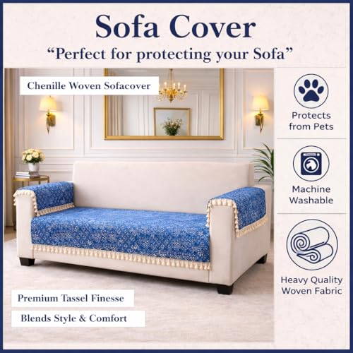 Image of STITCHNEST Woven Fabric Sofa Cover 3 Seater with 2 Hand Rest Covers - Washable Black Sofa Cover with Tassels - Durable Premium Fabric - Stylish Sofa Protector for Living Room & Furniture Decor12