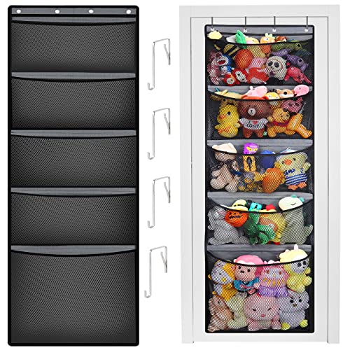 Image of FENTEC Stuffed Animal Storage, 5 Large Pockets Over The Door Stuffed Animals Organizer for, Hanging Storage for Accessories, Stuffed Animal Holder for Nursery, Room, Bedroom, Bathroom
