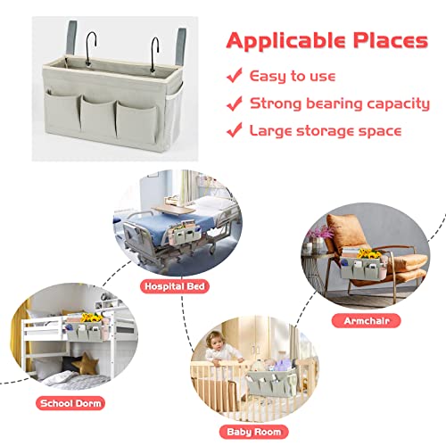 Image of Loghot Bedside Caddy /Bedside Storage Bag Hanging Organizer for Bunk and Hospital Beds, Dorm Rooms Bed Rails, Bedside Organizer with Fixed Straps and Water Bottle Holder (New Grey)