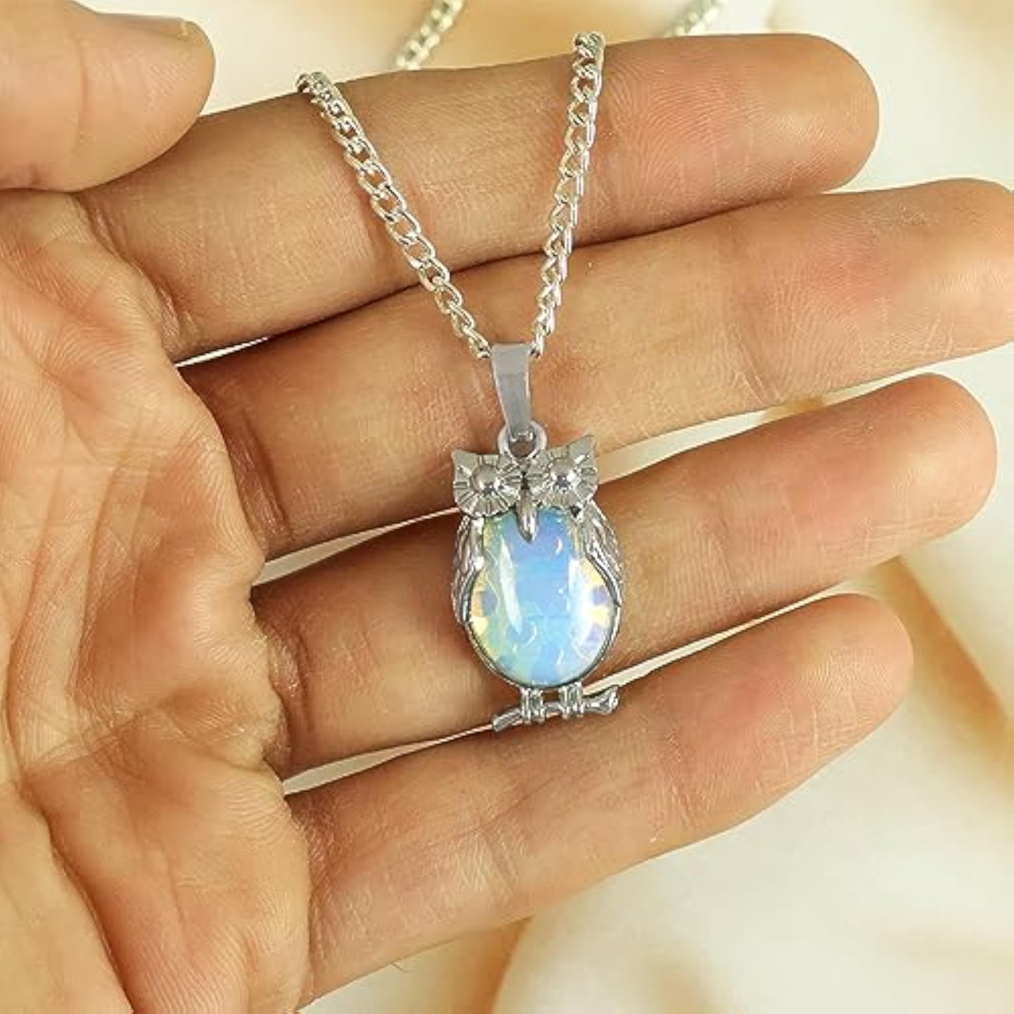 Owl Shape Opalite Pendant, Healing Crystal Gift