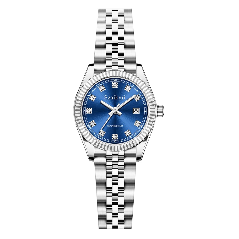 Szaikyri Classic Watch for Women with Solid Stainless Steel Band Ladies Dress Watch Womens Calendar Watch