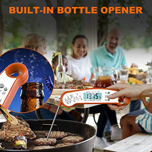 Instant Read Meat Thermometer Digital With Probe,Bestcrof Food Thermometer For Cooking&Grilling,Waterproof Grill Thermometer With Backlight&Calibration For Baking,Liquids,Candy&Air Fryer(Orange/White) #TOP5
