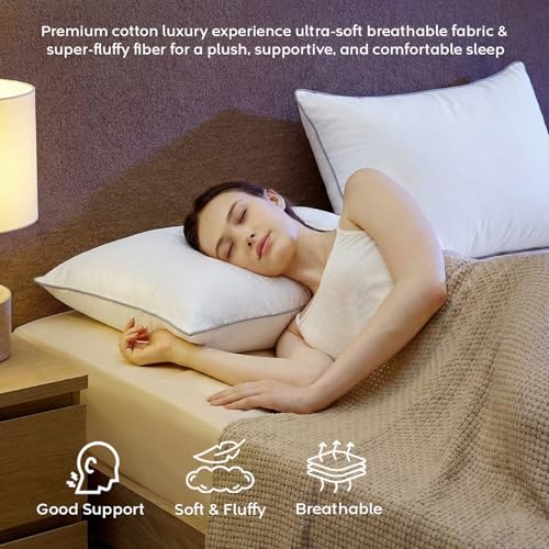 Image of AYKA Ultimate Cotton Bed Pillow Set of 4 | 100% Virgin Microfiber Filling for Neck & Shoulder Support | 17x27 inch Breathable Hotel Quality Pillows | Never Flat, Anti-Bacterial | Supersoft