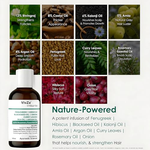 Image of 12% Bhringraj & Rosemary Hair Oil for Hair Fall Control | With 5% Amla, Fenugreek, Hibiscus & Onion | Supports Thicker-Looking Hair & Premature Greying Care | Ayurvedic Inspired Blend with 6% Kalonji Oil & Argan Oil | 120ml