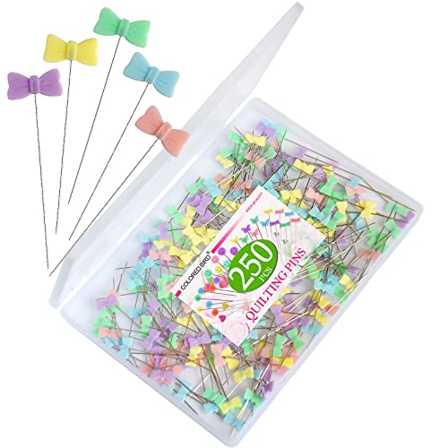 250 Pieces Straight Pins Head Pins Boxed for Sewing DIY Projects (Assorted Colors,Bowknot Shape), Mixed